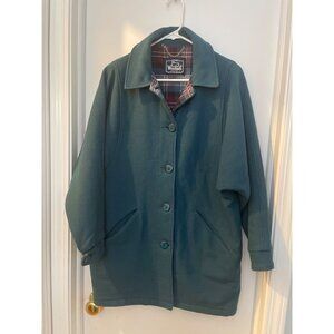 Woolrich Womens Teal Button-Up Coat W/ Plaid Lining & Pockets
